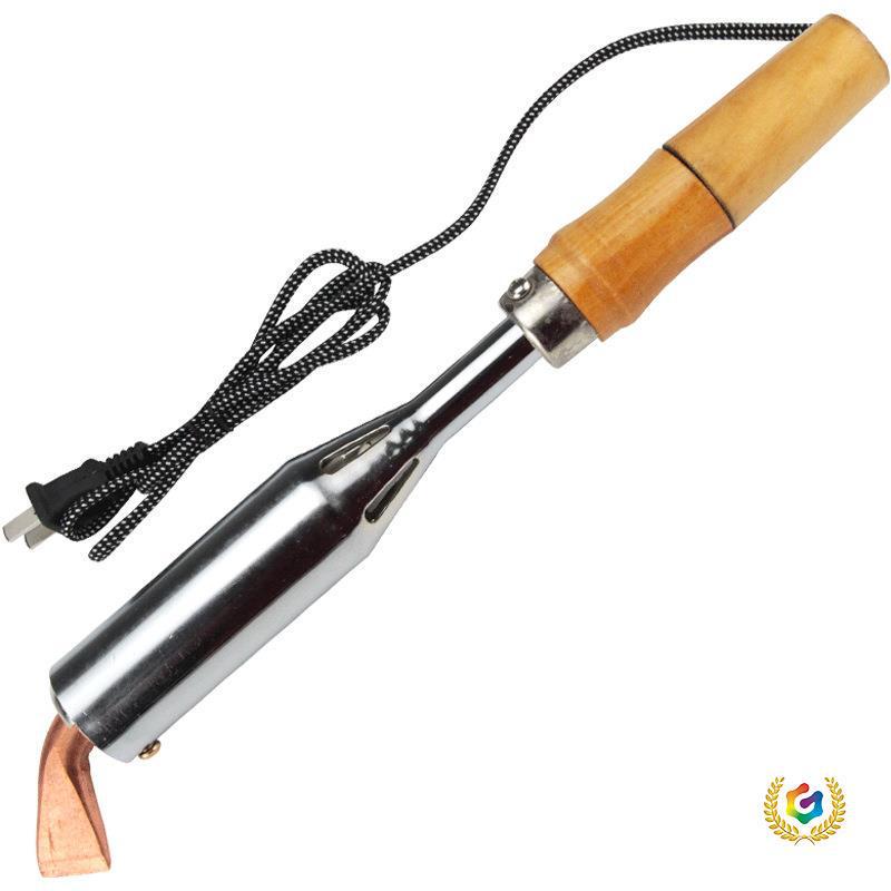 High-Power Wood Handle Soldering Iron with Bent Flat Copper Tip - 100W to 300W