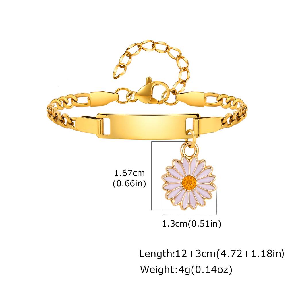 Engravable, Dripping Flower Stainless Steel Blank Curved Plate Three To One Nk Chain Children'S Bracelet, Jewelry 798