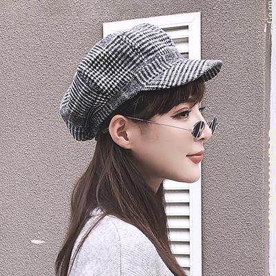 Luxury Wool Beret Women Autumn Winter Plaid Kepi Retro Duckbill Hat Trend Painter Hats Korean British Octagonal Hat