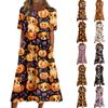 Damen Freizeitkleid mit Halloween-Print, Rundhalsausschnitt und Taschen für Partys