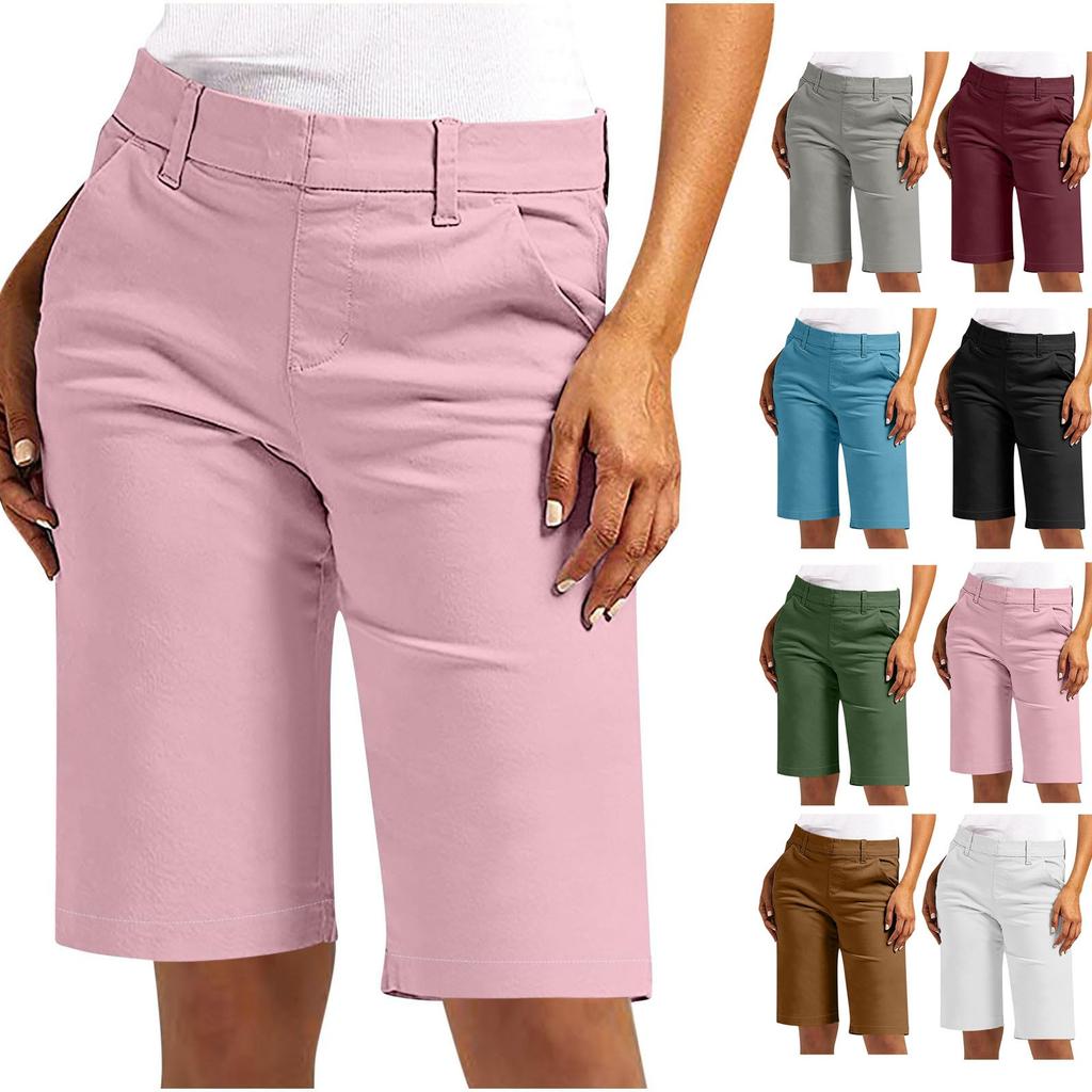 Shorts for kvinner Trendy 2025 Casual sommer Høyt liv Chinoshorts Rette ben Fottur Ferieantrekk