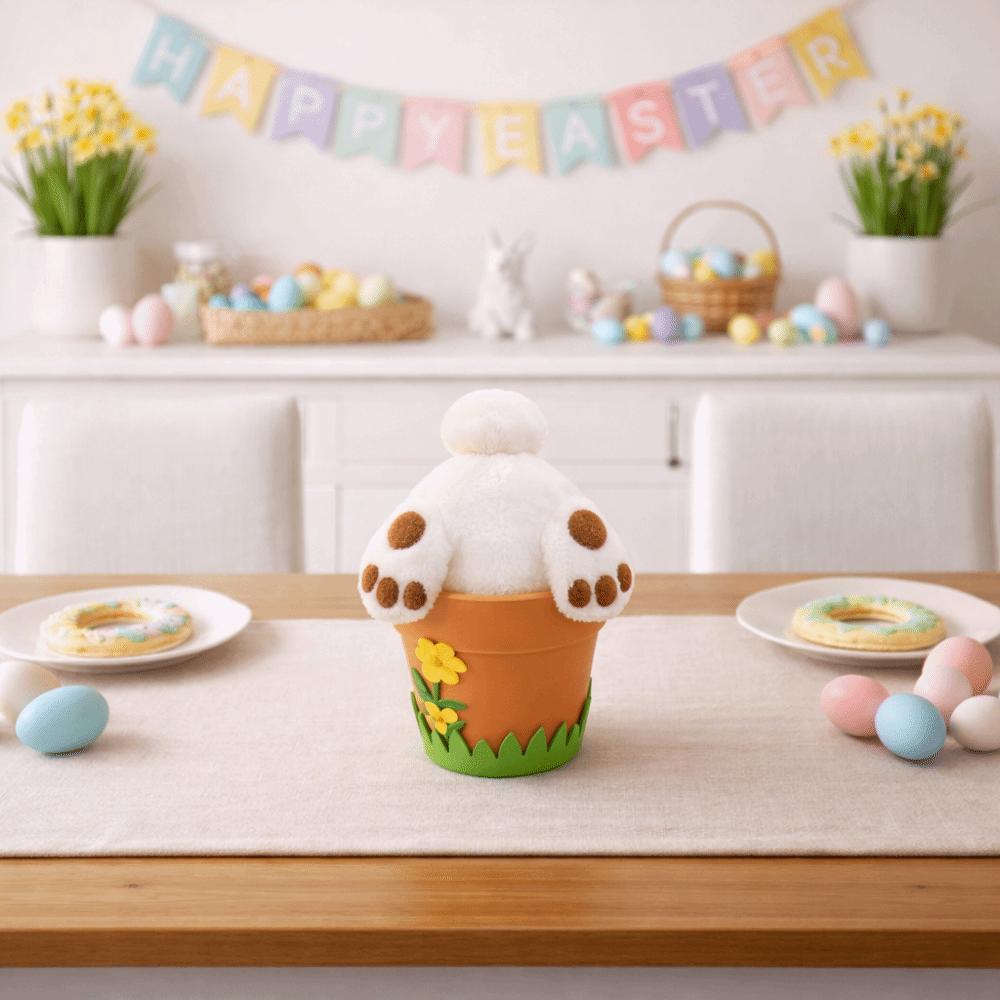 Realistic Flower Pot Ornament Cartoon Easter Bunny Statue Mantel Fireplace