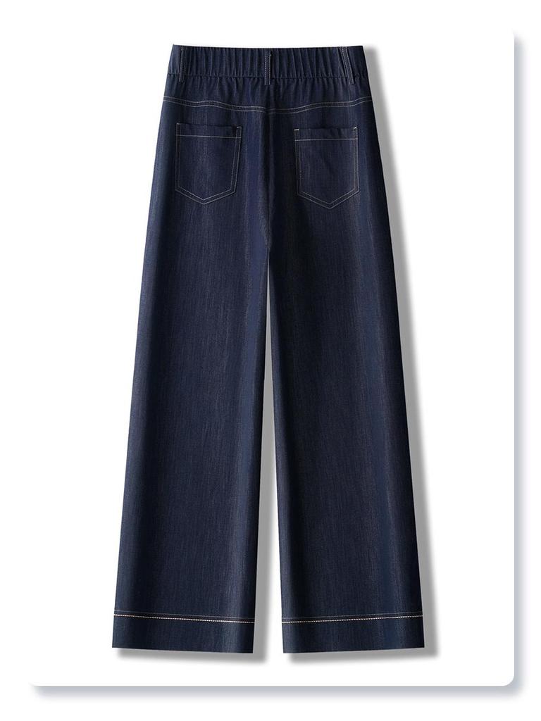 Dam Sommar 2025 Mörkblå högmidjade vida korta jeans