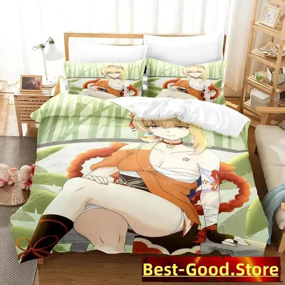 2024 Game Yoimiya Genshin Impact Bedding Set Cartoon Anime three-piece set Adult Kid Bedroom Duvet cover Sets 3D Kawaii Girls