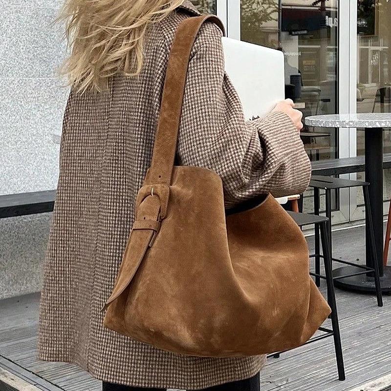 Yogodlns Nová semišová taška přes rameno pro ženy Shopper Velkokapacitní kabelka Módní ležérní Všestranná crossbody taška pro ženy
