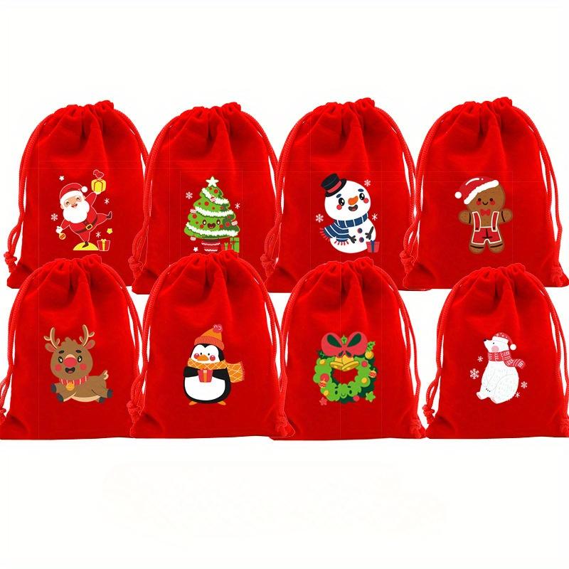 Christmas Drawstring Gift Bags - Festive Red Cloth Pouches for Candy, Cookies, Jewelry & Party Favors