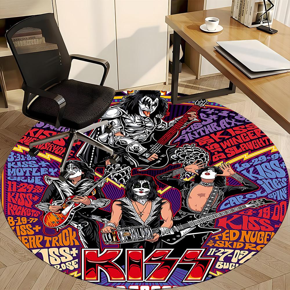 1pc KISS Music Office Round Area Rug, Under Office Chairs Bedroom Living Room Home Decor a1016299