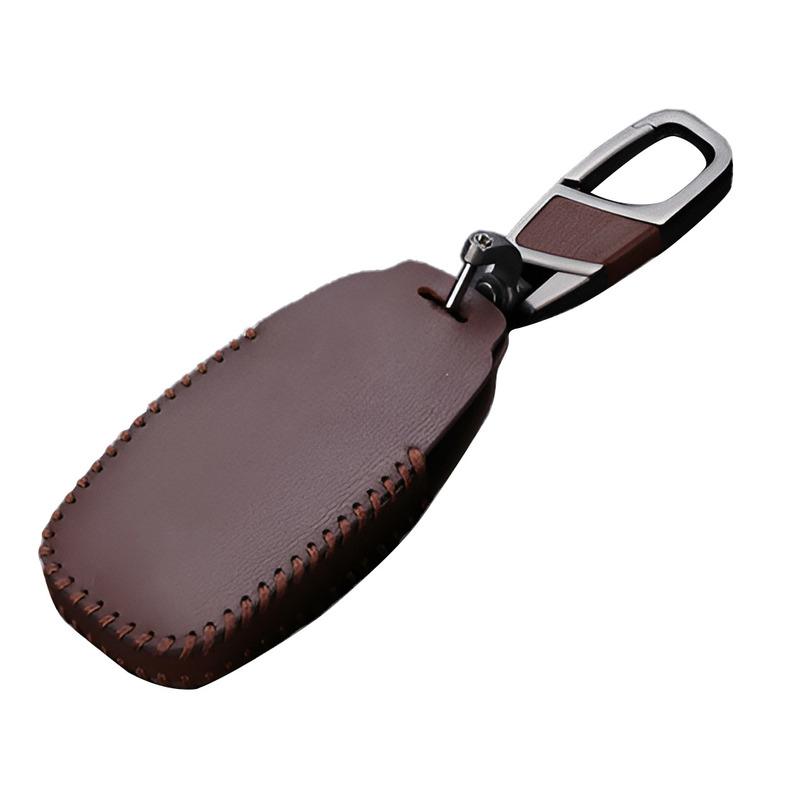 Car Coffee Leather 3 Button Key Fob Cover Case Holder Bag with Keychain Fit For Mercedes-Benz A E C S Class Vito W907 E300 E400