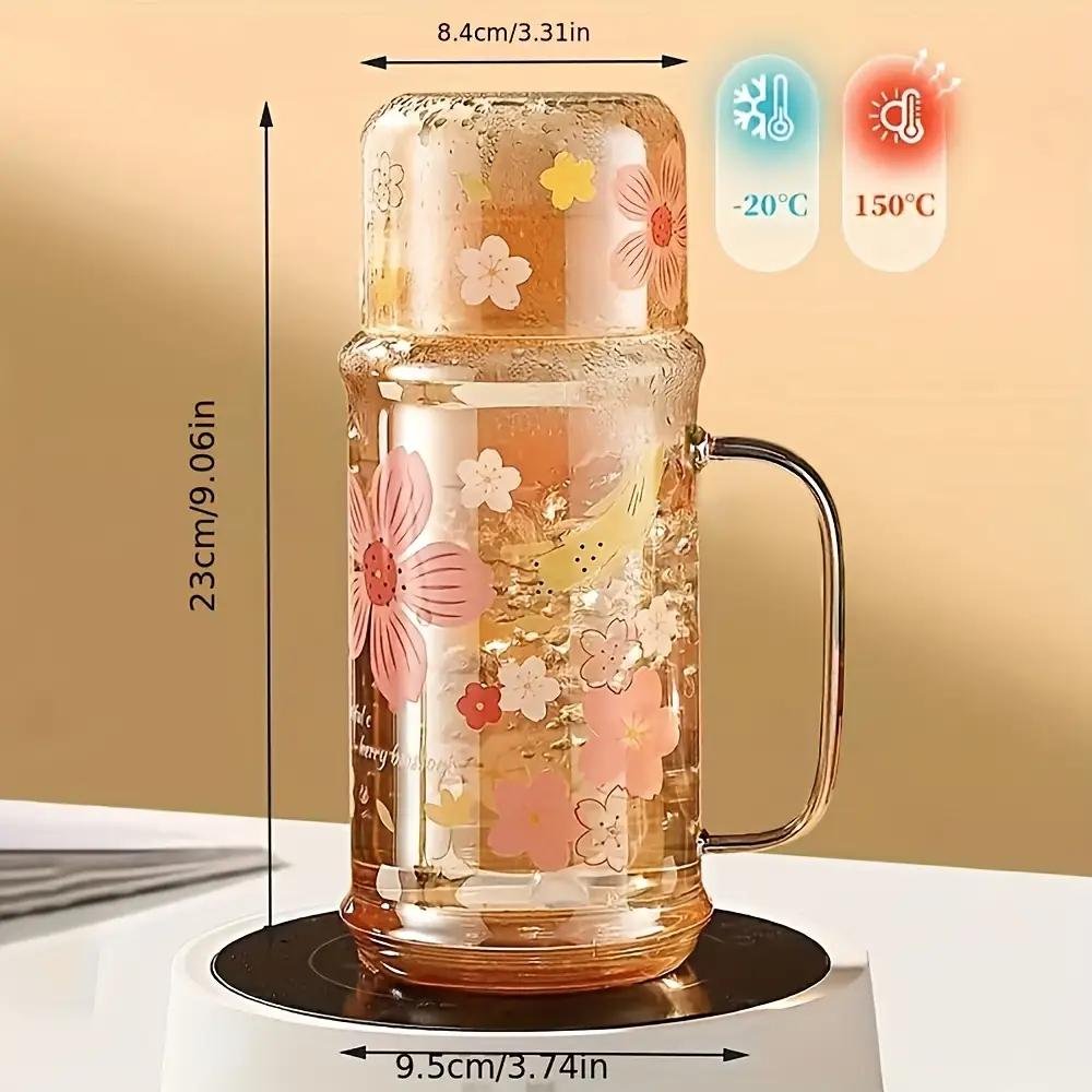 Cute Flower Cold Water Jug High Borosilicate Glass Drink Water Bottle With Lid Kitchen Housewares Ice Coffee Cups Camping Kettle