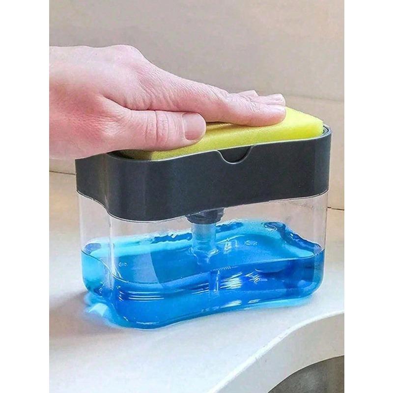 

Dishwashing Liquid Press Clean Pot Brush Kitchen Type Automatic Filling Box Cleaning Cloth Dishwashing Pot Brush Soap Liquid Box Black Soap Box (including 1 Sponge) чорний