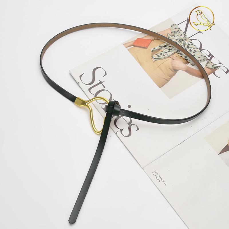 Women'S Leather Belt Knotted Decoration With Dress Shirt Simple Pure Cowhide Thin Belt Trendy