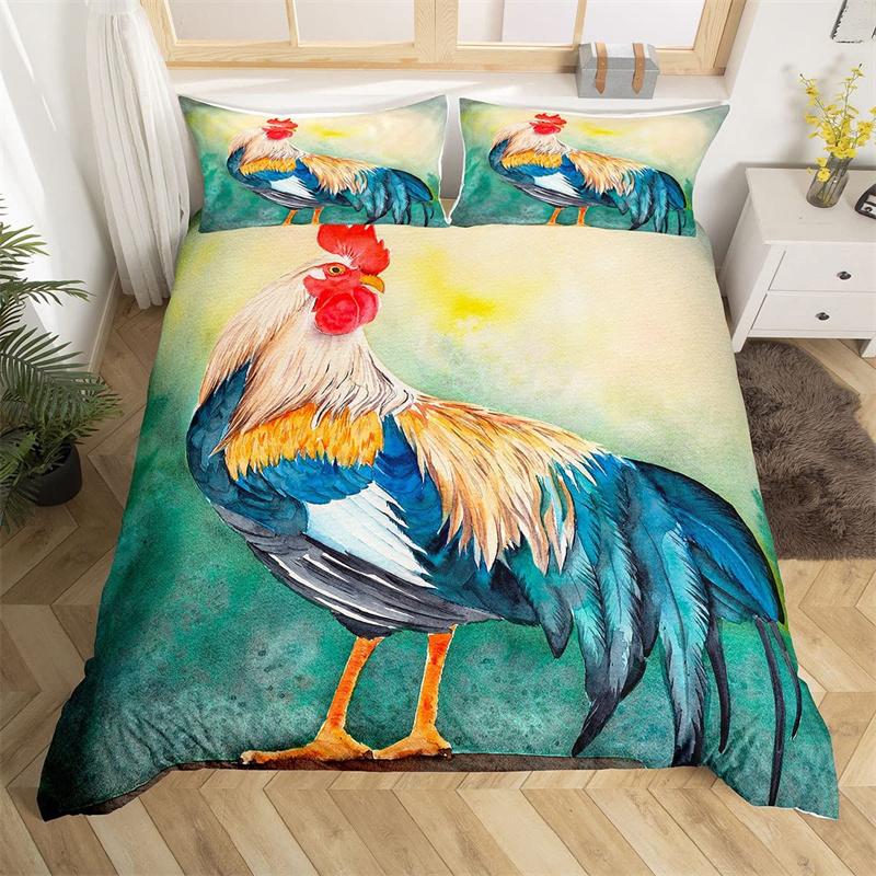 Farm Chicken King Queen Duvet Cover Rooster Goose Duck Bedding Set for Kids Teen Adult Farmhouse Animals 2/3pcs Soft Quilt Cover