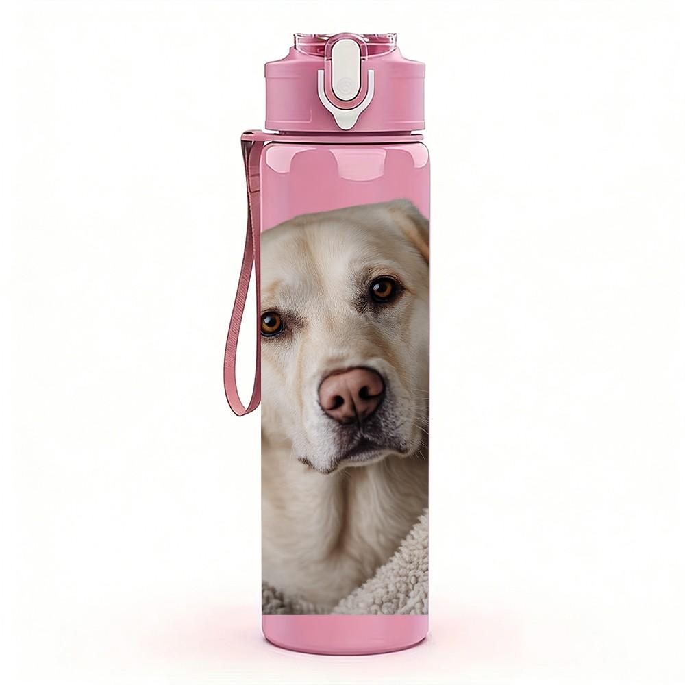 1PC Labrador Retriever Dog Pet Print 750ml Color Plastic Sports Water Bottle Leakproof Flip Straw Lid Suitable for Sports Office Home Use