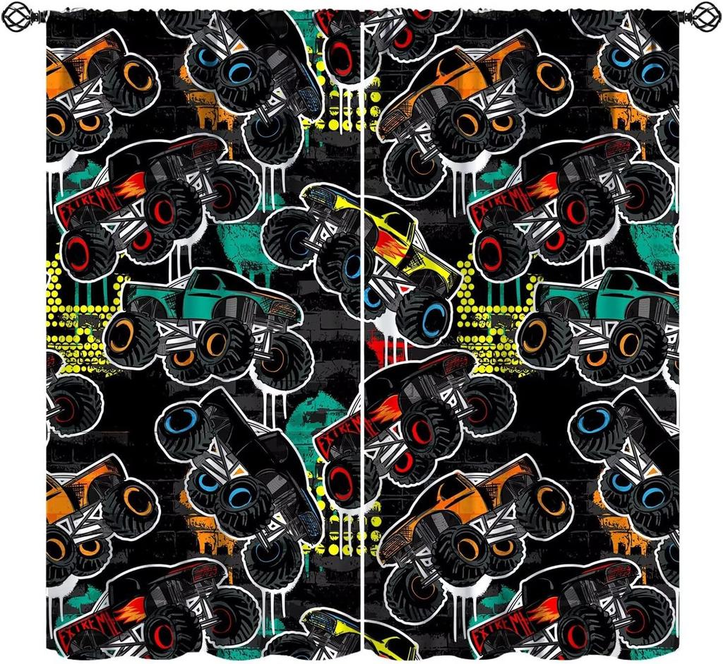 Racing Curtains for Teens Games Room Decor Black White Checkered Flag Art Printed Window Drapes for Kids Bedroom Living Room