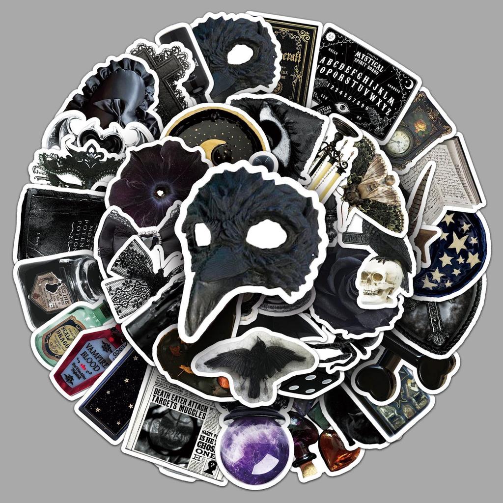 50 Sheets Gothic Dark Witch Horror Stickers: Hand-Painted Style for Phone Cases, Motorcycles, and Journals.
