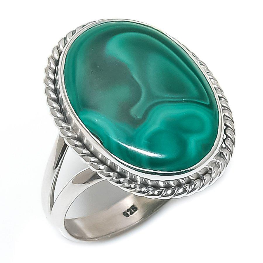 Naturlig malakitt edelsten 925 solid sterling sølv smykker ring størrelse 8 r0F28