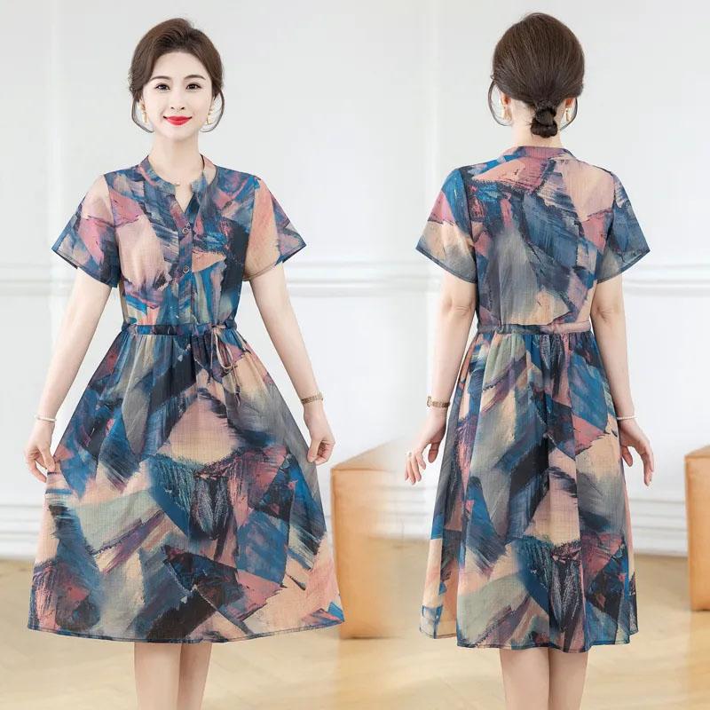 Sukně pro ženu Léto Nadměrná velikost Volná Květinová Vintage Sukně Ležérní Tištěná Měkké Dlouhé Dovolenkové Šaty