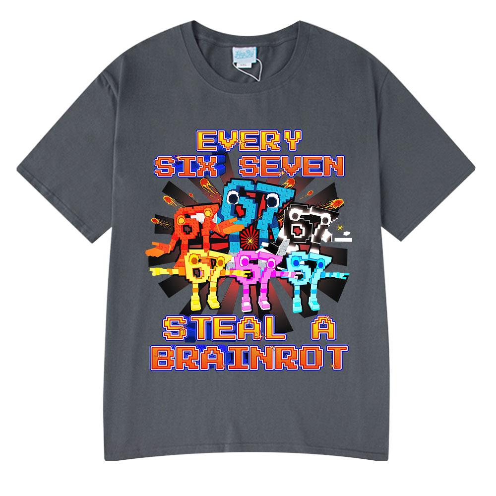 Every 67 Six Seven Steal A Brainrot Meme T Shirts Unisexs Women Clothing Fashion Cotton Casual Short Sleeve Tshirts Streetwear