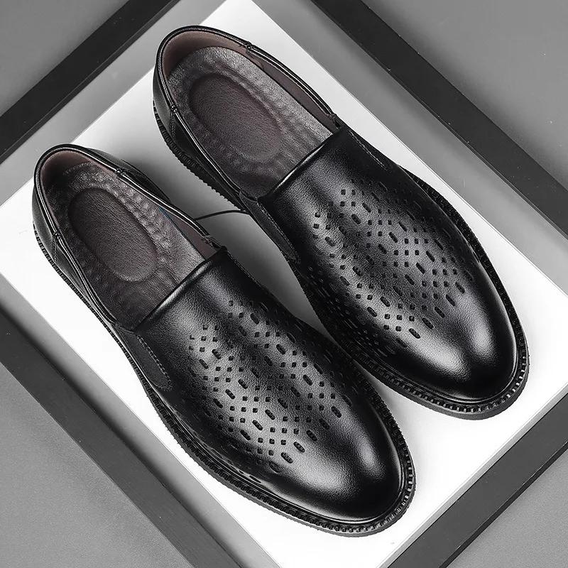 Fashion Designer New Platform Hollow Out Men's Loafers Fashion Leather Soft-soled Male Dress Shoes Casual Man Cow Leather Shoes Man