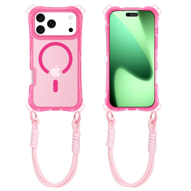For Apple 17 Mobile Phone Case for IP17PROMAX Three-in-one Skin-sensitive Magnetic Phone Case Small Four-corner Lanyard