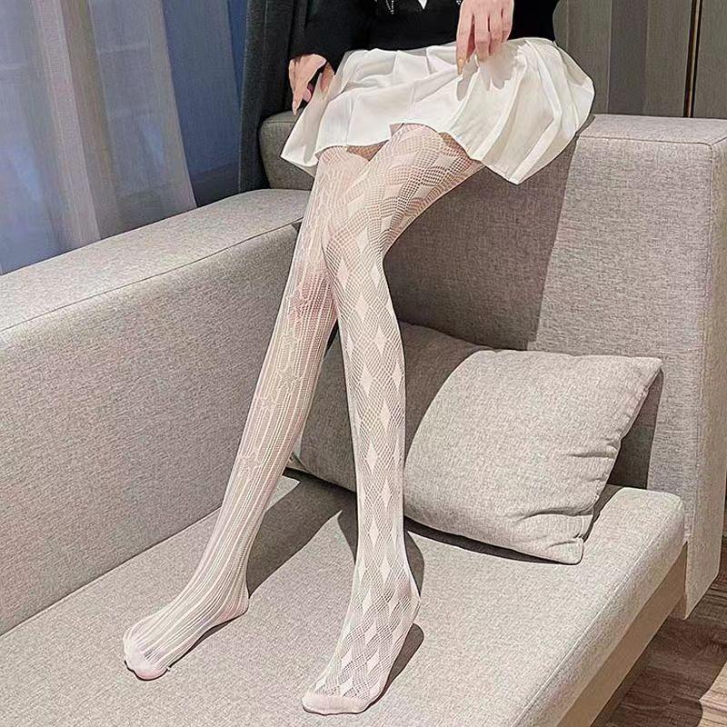 Women'S Fashion Sexy Rhinestone Pantyhose High Elastic Mesh Hollowed Out Black Stockings Girls' Slim Fishing Net Tights Jk Gift