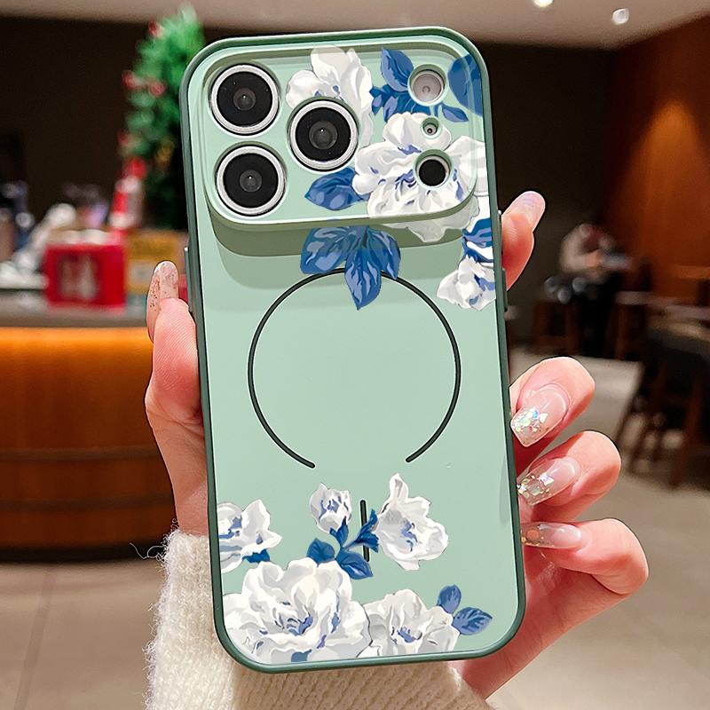 White Gardenia Floral Pattern For iPhone 17 Pro Max Funda iPhone 16 15 14 13 Pro Max Skin Feeling Magnetic For Magsafe Shockproof Bumper Cover