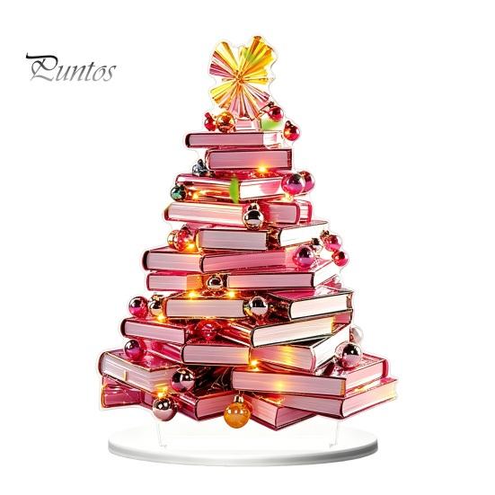 Acrylic Holiday Ornaments for Home Decor 2D Christmas Tree Figurine, Dreamy Floral Candy House Tabletop Showcase Ornaments, Centerpiece Office