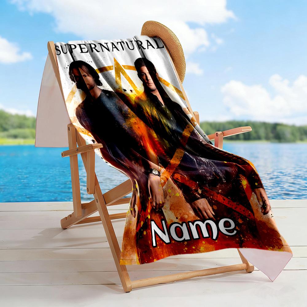 Supernatural Journey Together Customizable Name Beach Towel Super Soft Microfiber Quickdry Fabric
