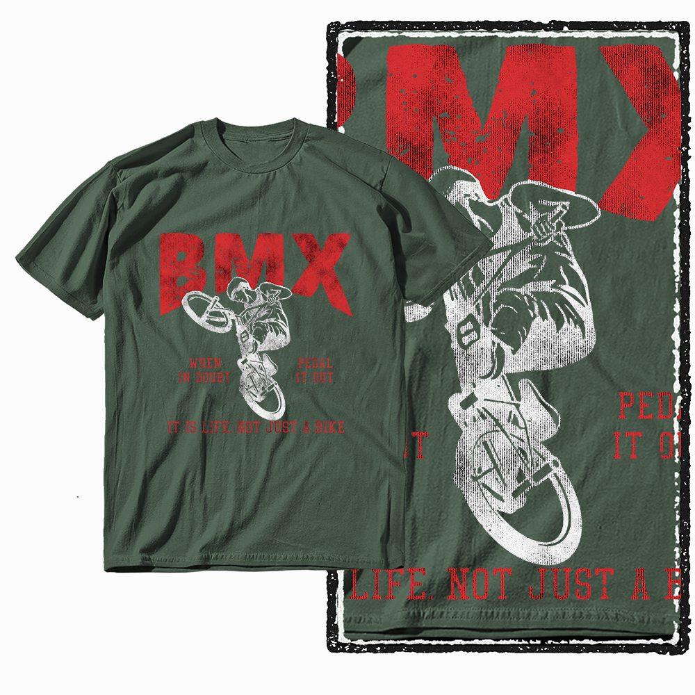 

G47 Army Green Vintage Streetwear Cotton Men s BMX bicycle Printed Graphic T-shirt | Big Size Cool O-neck men s Tee Tshirt S