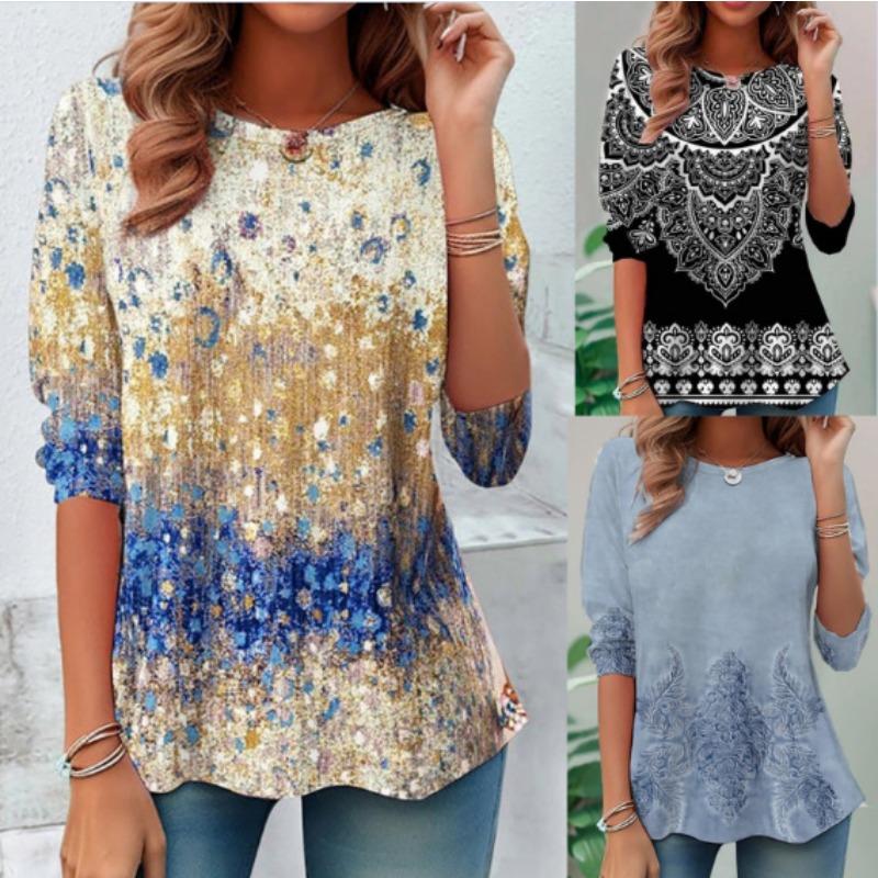 Autumn 3D Digital Printed Urban Casual Round Neck Pullover Women's Long Sleeved T-shirt