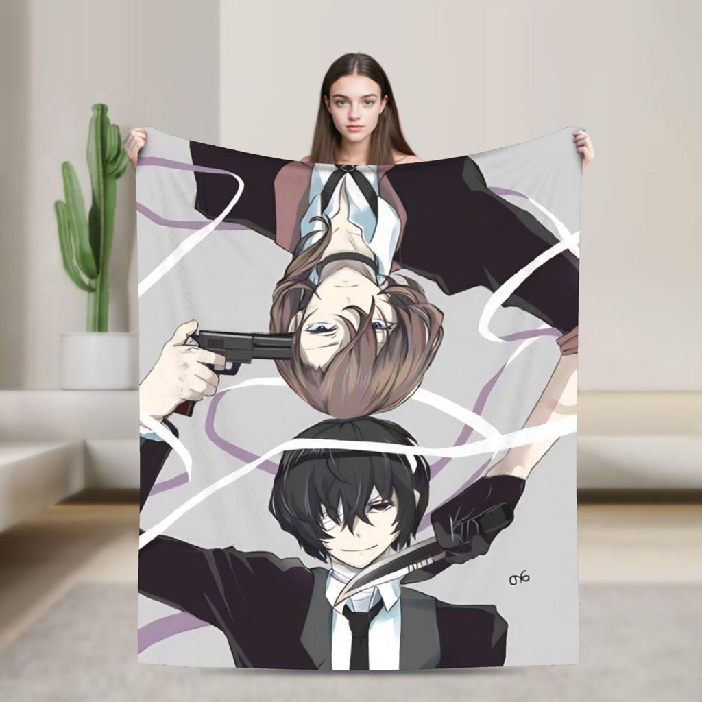 Dazai Bungo Stray Dogs Blankets Super Soft Funny Plush Throw Blanket For Kids Adult Couch Bed Flannel Bedspread Bed Cover