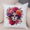 Vibrant Dahlia Sugar Skull Pillowcase Double Print Red Rose Skull Cushion Cover Soft Plush Pastel Floral Skull Pillowe Case