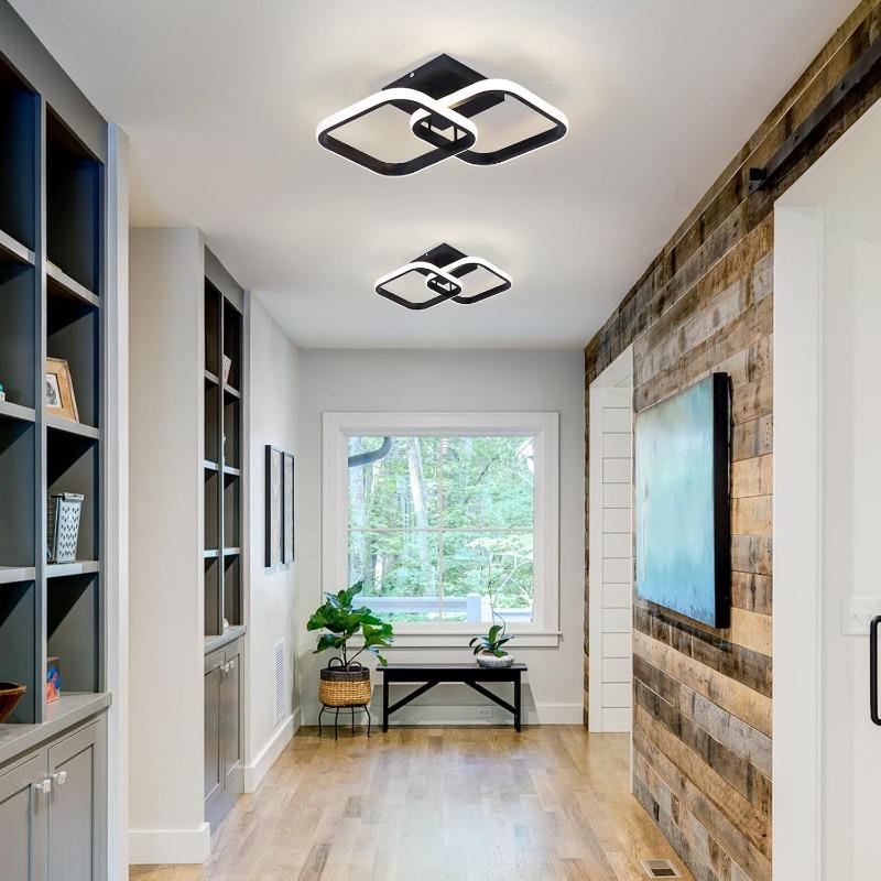 LED Ceiling Light Fixture 4500K Modern Black Square Close to Ceiling Lamp for Bathroom Bedroom Kitchen Balcony Stair Hallway Lighting