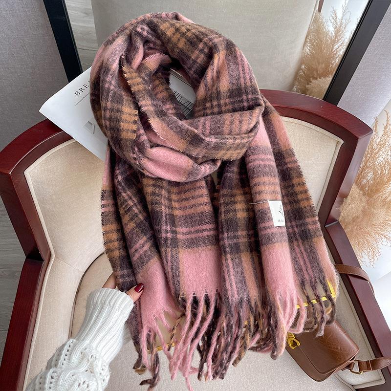 Mint green small fresh imitation cashmere scarf women's literary plaid versatile winter warm couple shawl