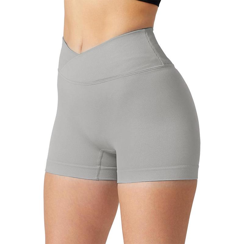 

Бесшовные шорты для йоги с низкой посадкой и перекрестной шнуровкой - Женский европейский и американский стиль для бега, велоспорта, фитнеса Medium светло-серый