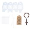 Wooden Crosses Beads Rosaries Bracelets Set For Baptisms Gift With Hollowout Paper Box Thank You Card Organza Pouches