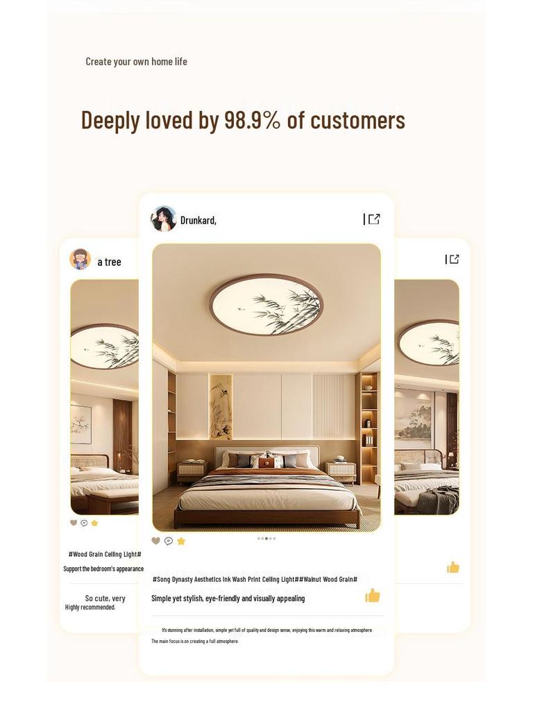 Zen-Inspired Ultra-Thin Bamboo Shadow Ceiling Light - Song Dynasty Aesthetic for Master Bedroom