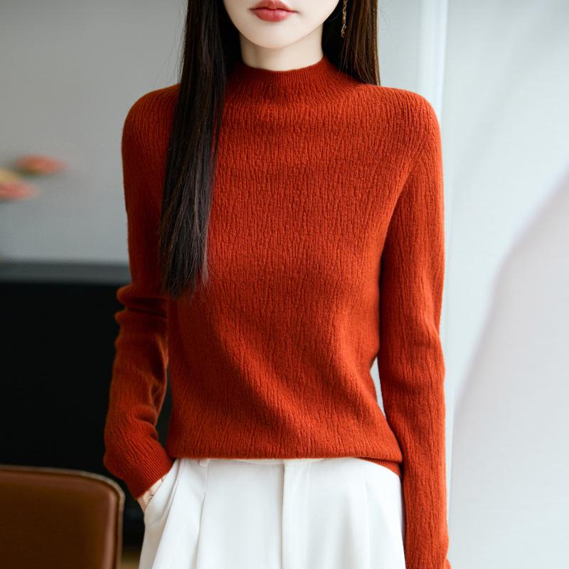 

Приталенный свитер с полувысоким воротником, полосатый вязаный свитер, приталенный базовый слой однотонного цвета, свободный пуловер, базовый свитер для осени и зимы XXL тыква