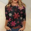 3/4 Sleeve Shirts For Women Print Christmas Tees Blouses Casual Plus Size Basic Tops Pullover