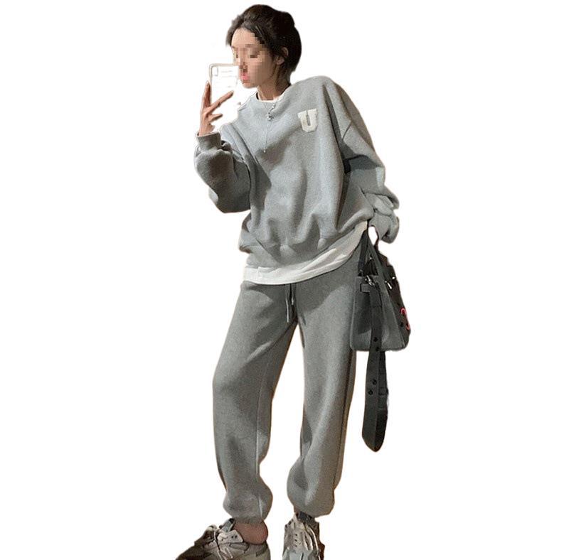 Damen Velours Casual Hoodie & Jogginghosen Set - Herbst/Winter Lockerer Stil