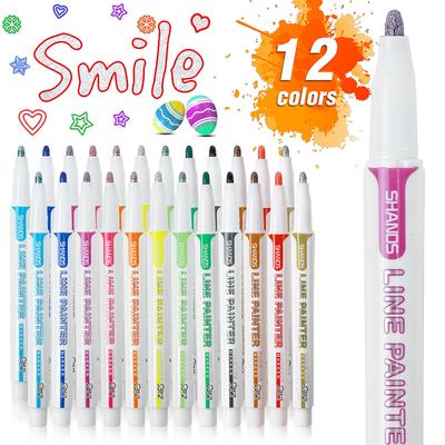 8/12 Stück Doppelstrich-Umrissstift-Set in Pastell-Bonbonfarben zum Journaling, Glitzer-Textmarker für Kunstmarkierungen