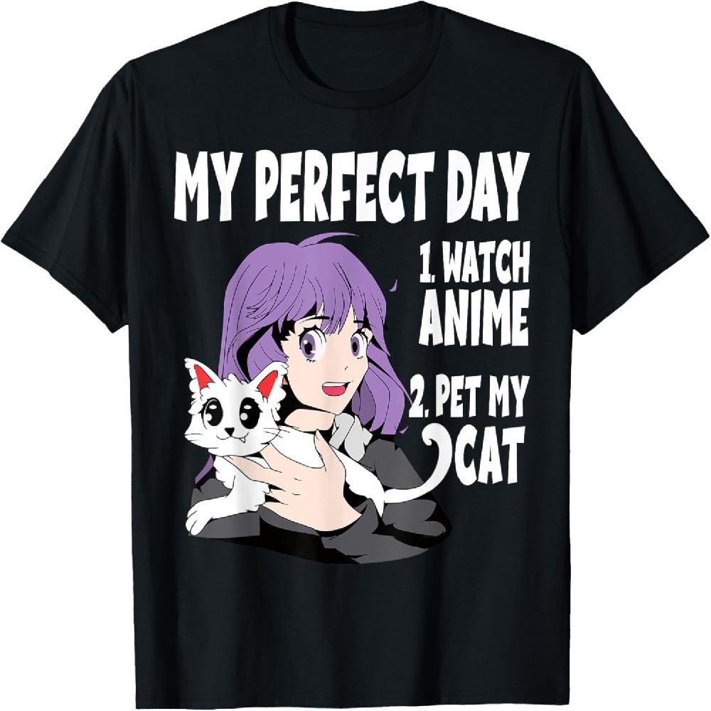 

Funny My Perfect day Anime and Cat Lover for Teen T-Shirt XXXXXL чёрный