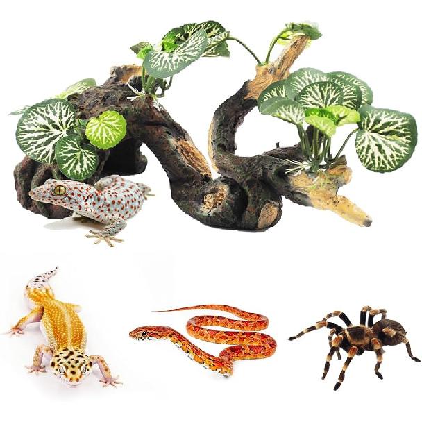 PINVNBY Branches for Reptiles,Crested Gecko Resin Climbing Tree Branch with Hideout Cave Bearded Dragon Tank Accessories Lizard Terrarium Habitat