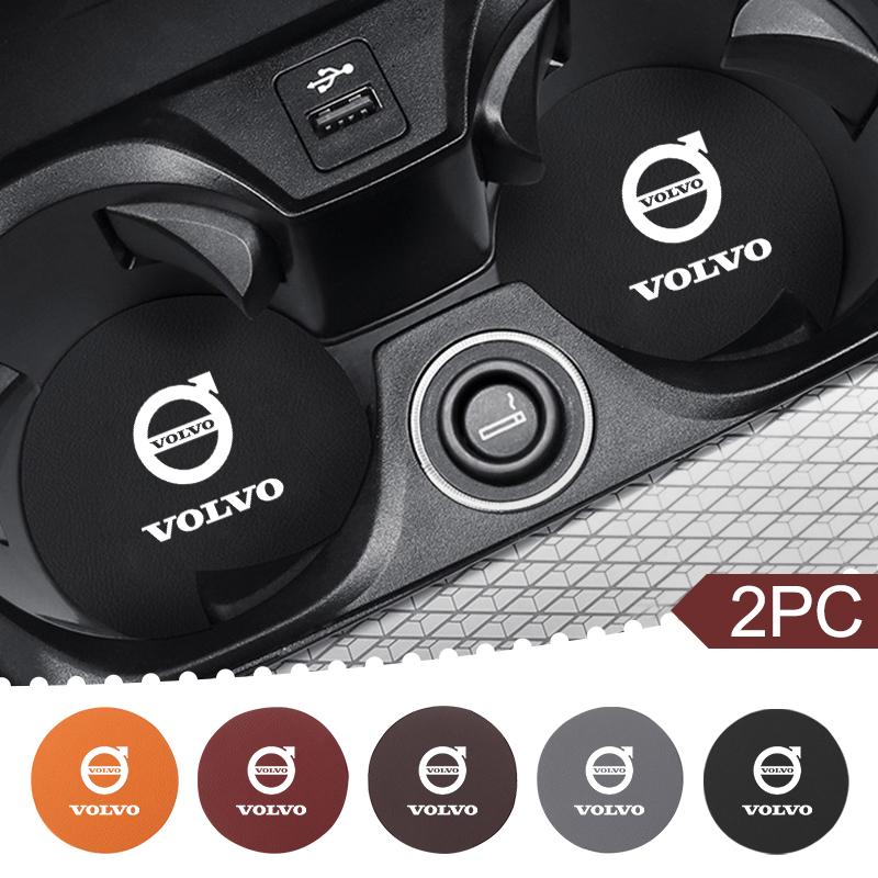2 szt. Skórzana Mata Antypoślizgowa na Uchwyt na Kubek Samochodowy Akcesoria Do Volvo EX90 V60 V40 XC90 S60 XC60 V50 V70 S90 XC40 S80 V90 EX30