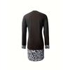 Leopard Print Color Block Long Sleeve Dress for Women, Casual Crew Neck Spring/Fall Dress