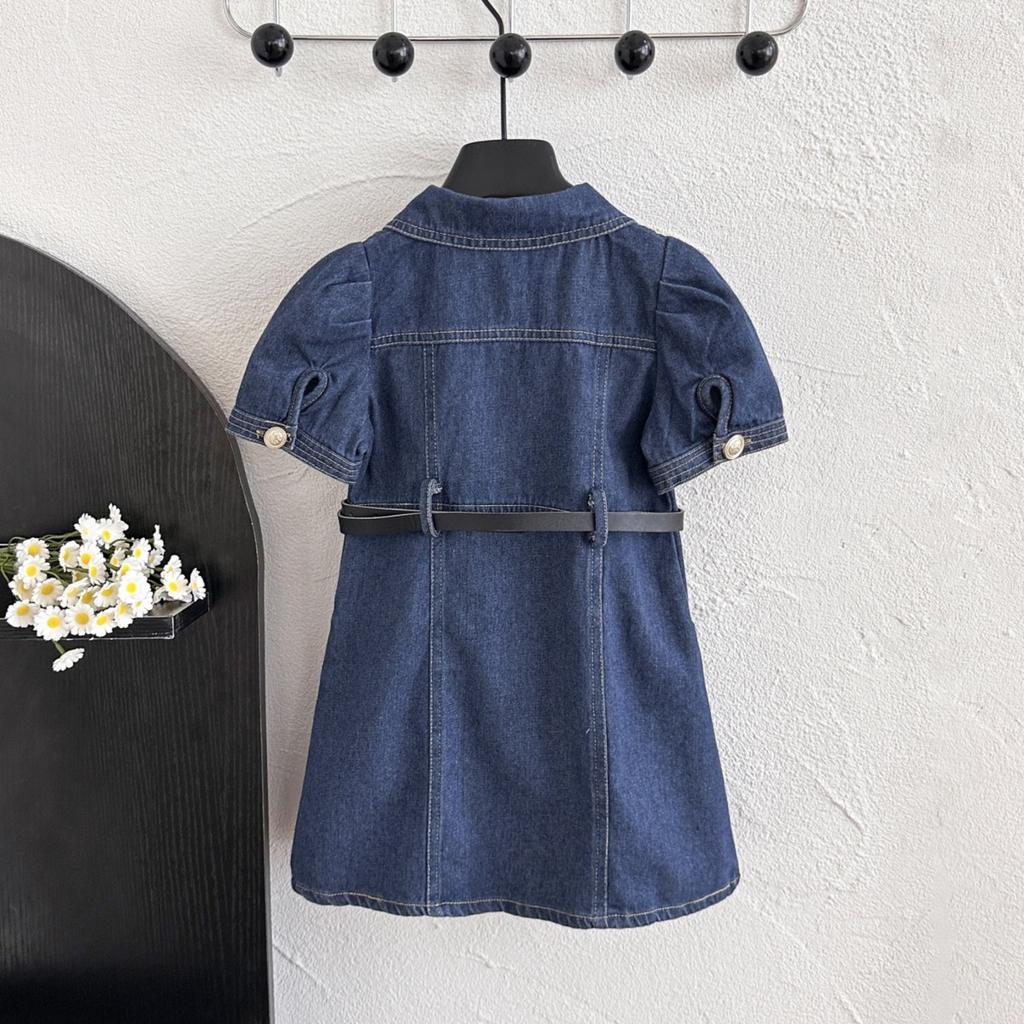 Vestito in Denim da Bambina Nuovo Estivo Sottile Denim Elegante Vintage Versatile