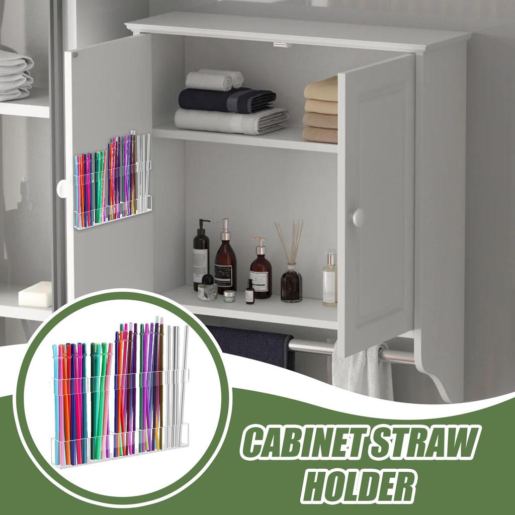 Acrylic Straw Holder For Cabinet Adhesive Straw Storage Clear Chopsticks Organizer For Cupboard Kitchen Counter Coffee Stirring
