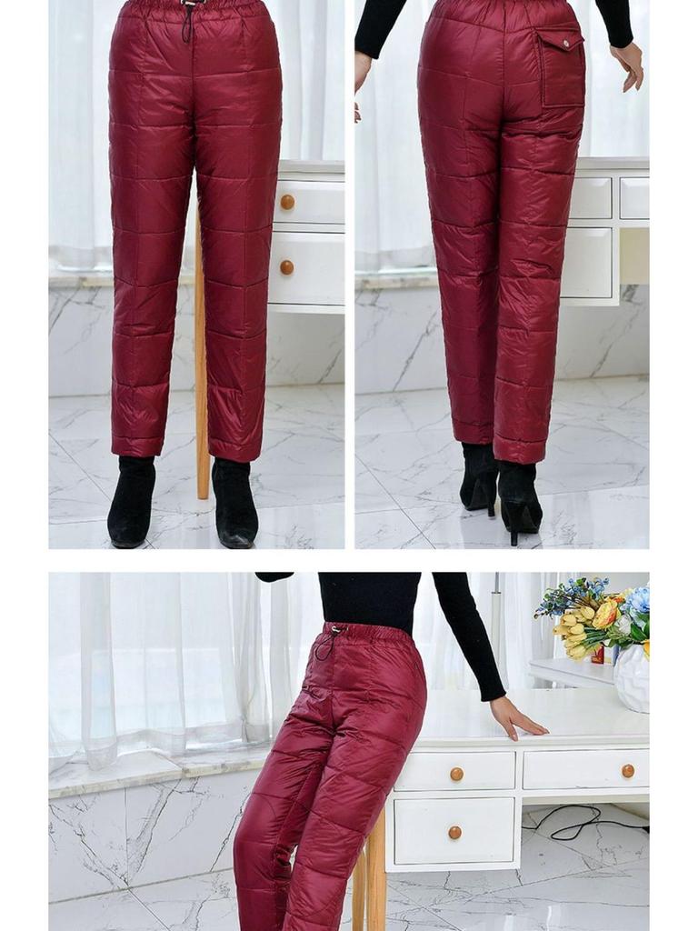 Women's High-Waist Fleece-Lined Warm Down Pants - Lightweight, Straight Leg, Perfect for Middle-Aged & Elderly Moms, Small Size (New).