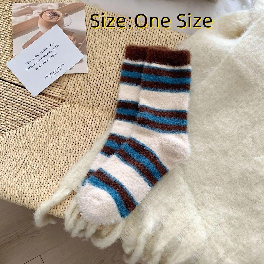 Thickened Striped Socks Plush Floor Socks New Mink Fleece Socks  Autumn Winter