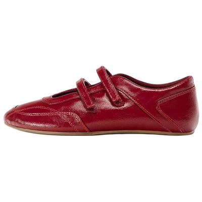 Coleção de Ano Novo PU Efeito Verniz Vintage Sapatos Casuais de Tira Dupla 0,5cm Sapatos Femininos Vermelho 15205510